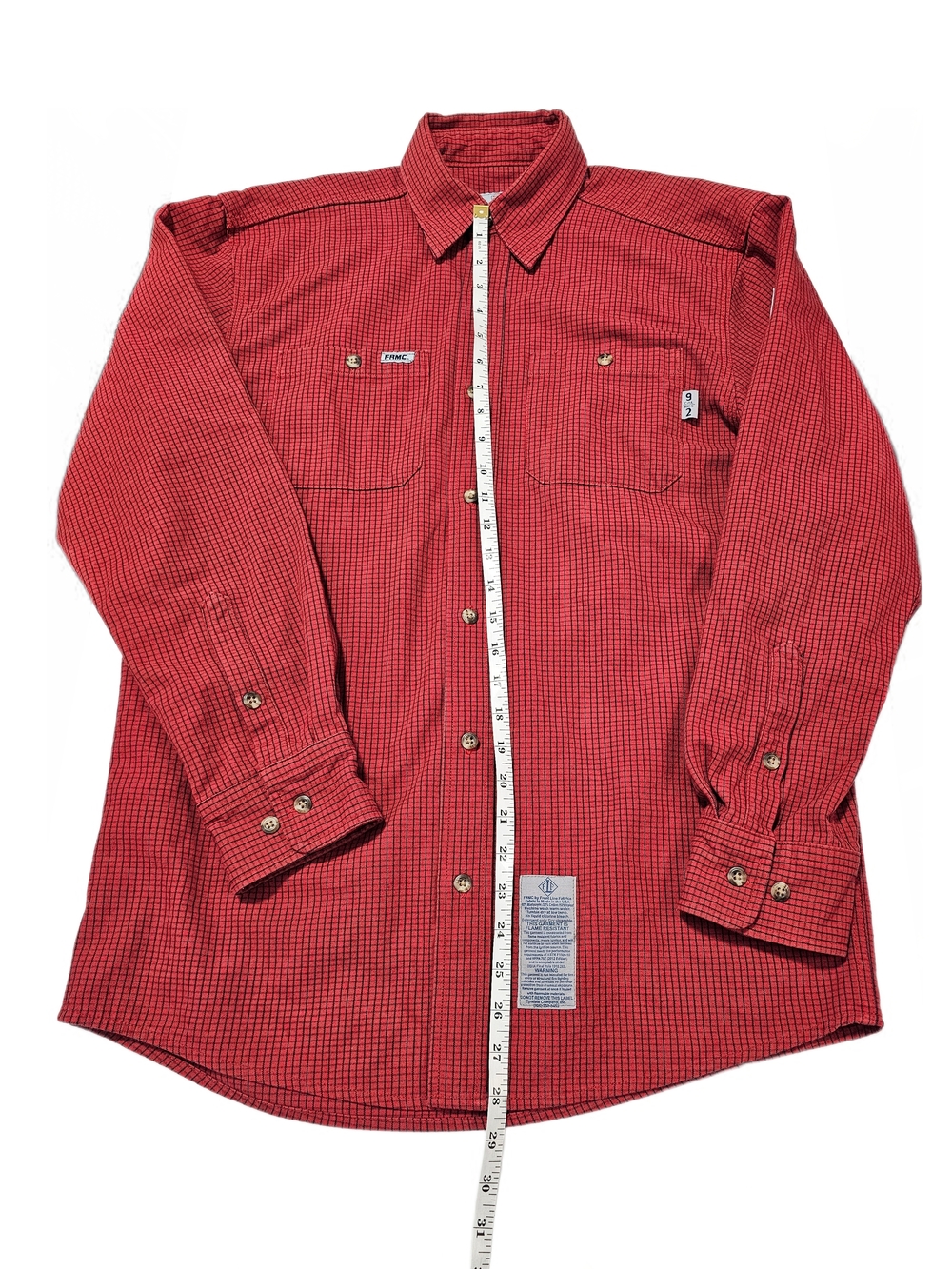 Tyndale Flame Resistant Work Shirt Men's Red Plaid Long Sleeve Button-Down - Picture 9 of 12
